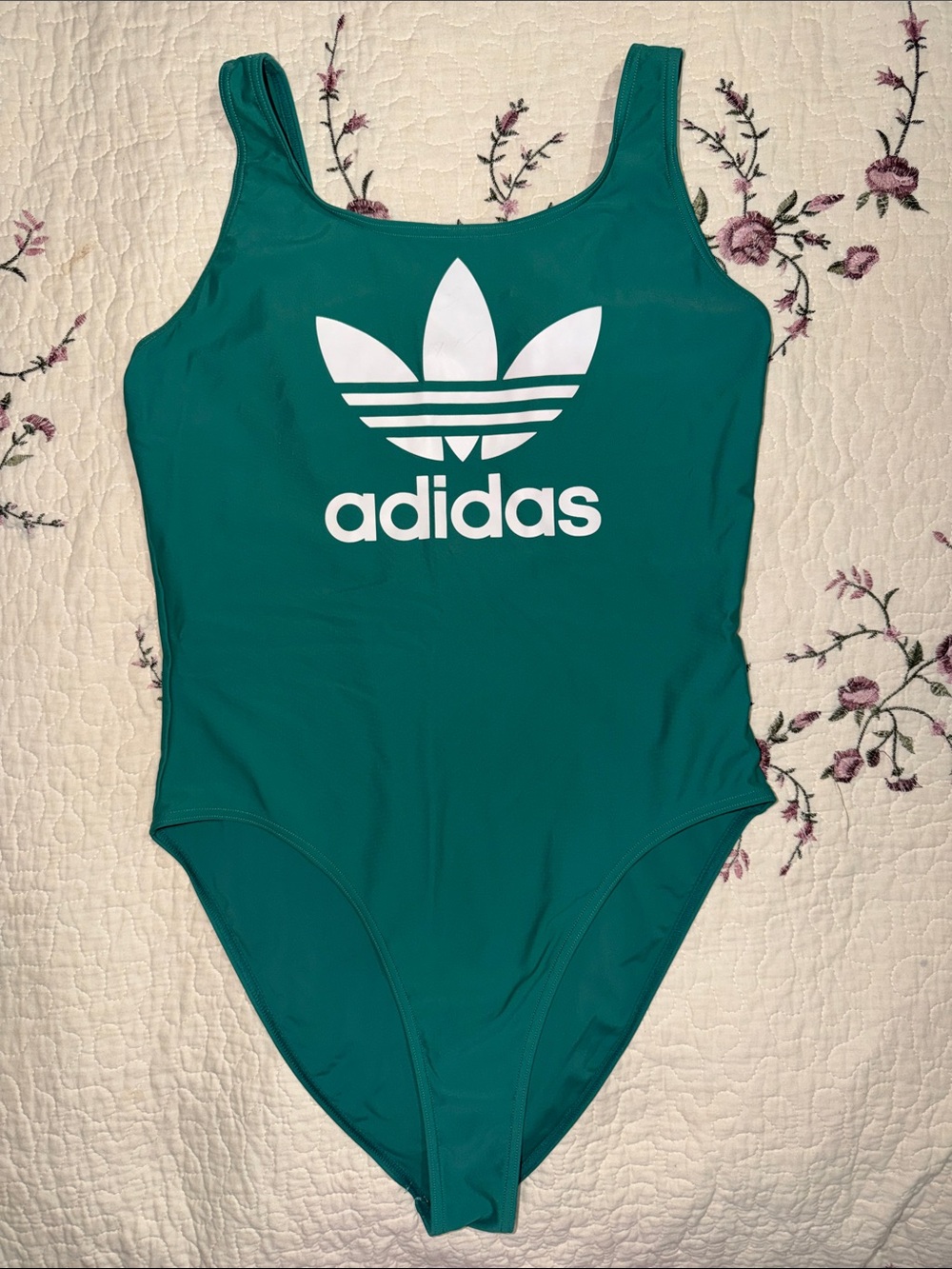 Adidas High Rise one piece Swimsuit three stripe white & Green size XL